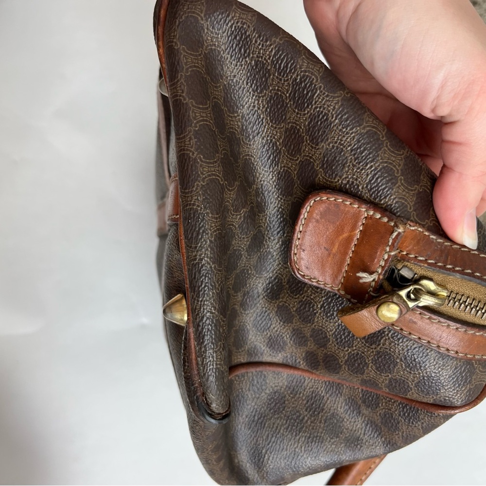 CELINE Macadam Canvas Boston Bag PVC Leather Vintage Purse Handbag - Picture 14 of 16